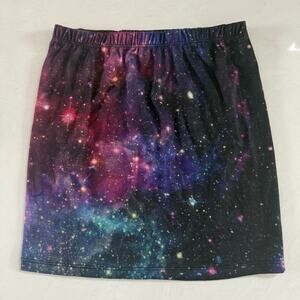 Vintage Y2K Wet Seal Mini Skirt Galaxy Print Pull On Black Size‎ S Made in USA